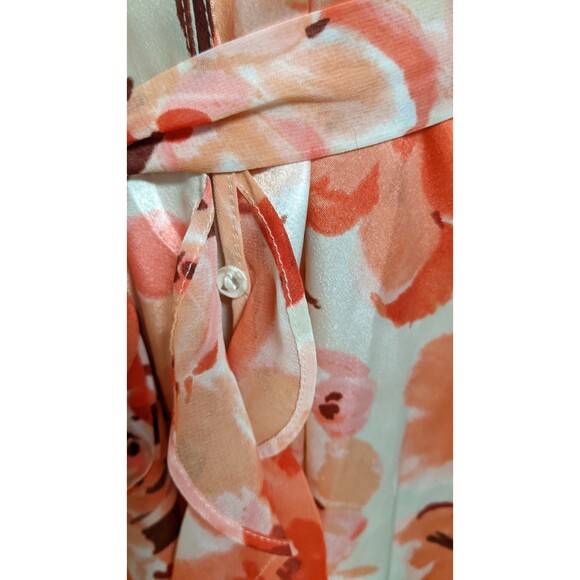 Women's Oscar de la Renta Pink Label Floral Print Ruffle Trim Robe LG - Picture 5 of 16